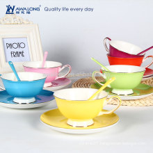 220ml Six Colors Fine Bone China Pure Color Coffee Cup And Saucer Set, Custom Made Tea Cup